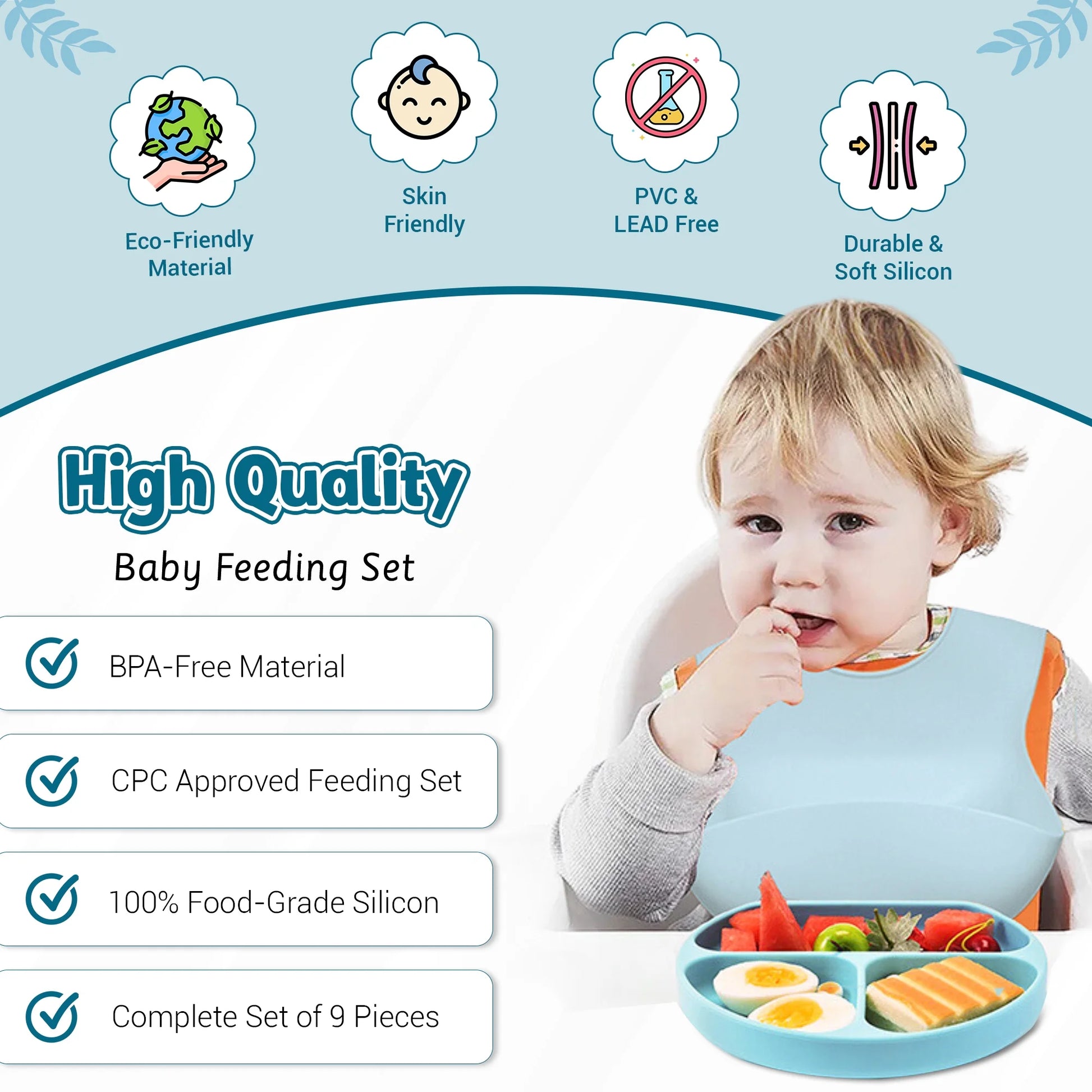 9-Piece Silicone Baby Feeding Set - Baby-Led Weaning Essentials