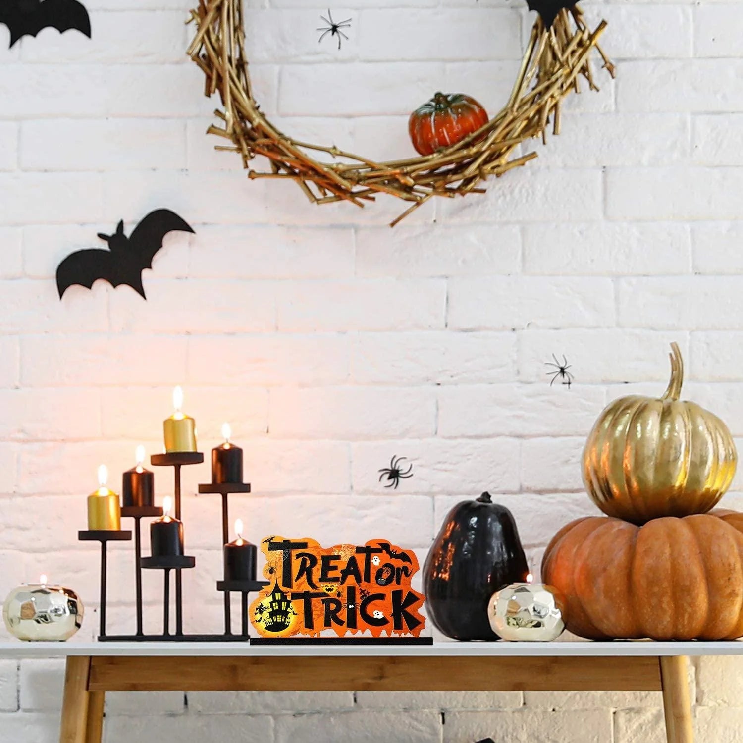 3Pcs Happy Halloween Table Decorations,Orange Pumpkin Table Centerpieces Boo Sign Wood Candy Day for Halloween Party Dinner Coffee Table Topper Tier Tray Room Decor,7.87'' X 4.72''